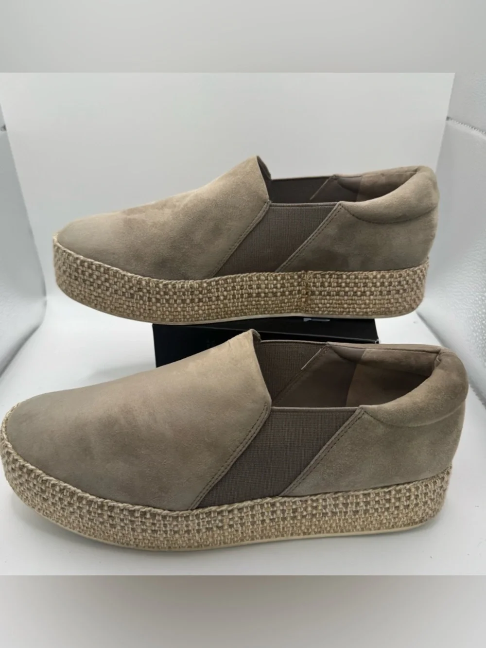 Vince Wilden Dove Gray Suede Platform Espadrilles 8 Quiet Luxury Coastal Luxe